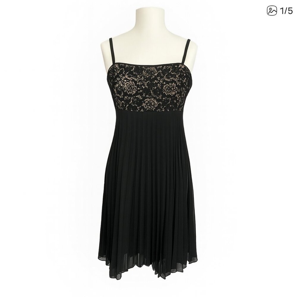 Kathy Roberts Vintage Slip Dress Mini Pleated Skirt Lacey Top Black and Gold L